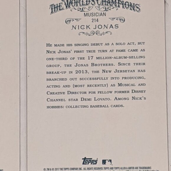 NICK JONAS Brothers 2017 Topps Allen & Ginter X Black Border Parallel #214 Cards - Picture 9 of 12